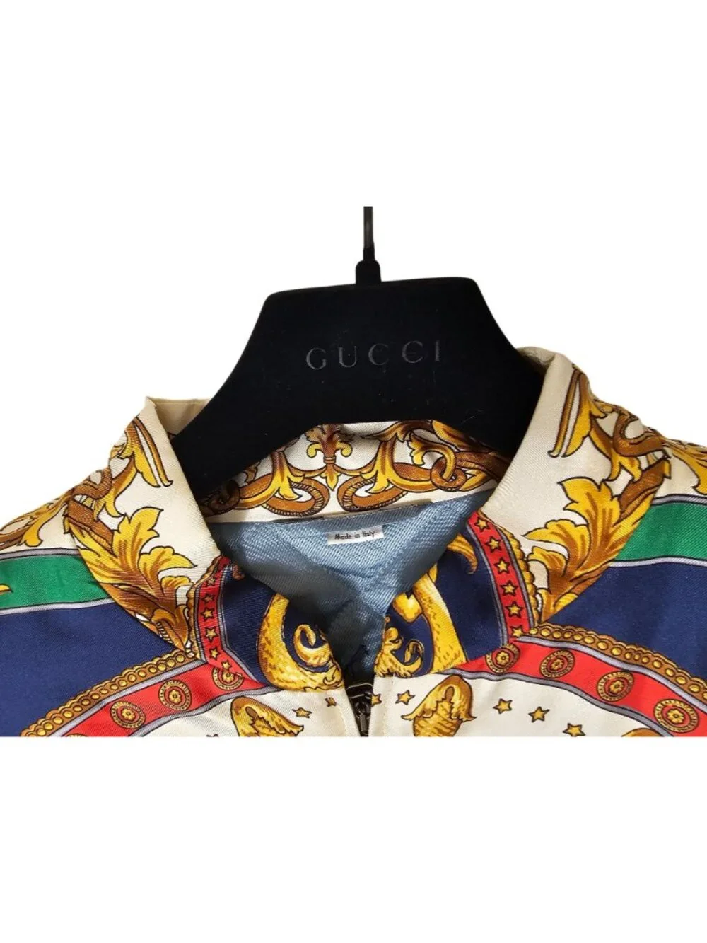 Gucci Mens Mermaid Circle Print Silk Twill Bomber Jacket IT 52 Multicolor NWT